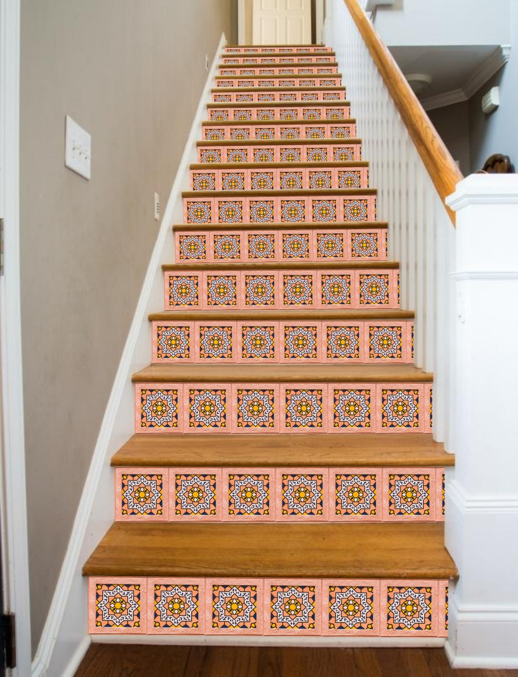 Rose Tile Painted Stairway, 15 Stairs